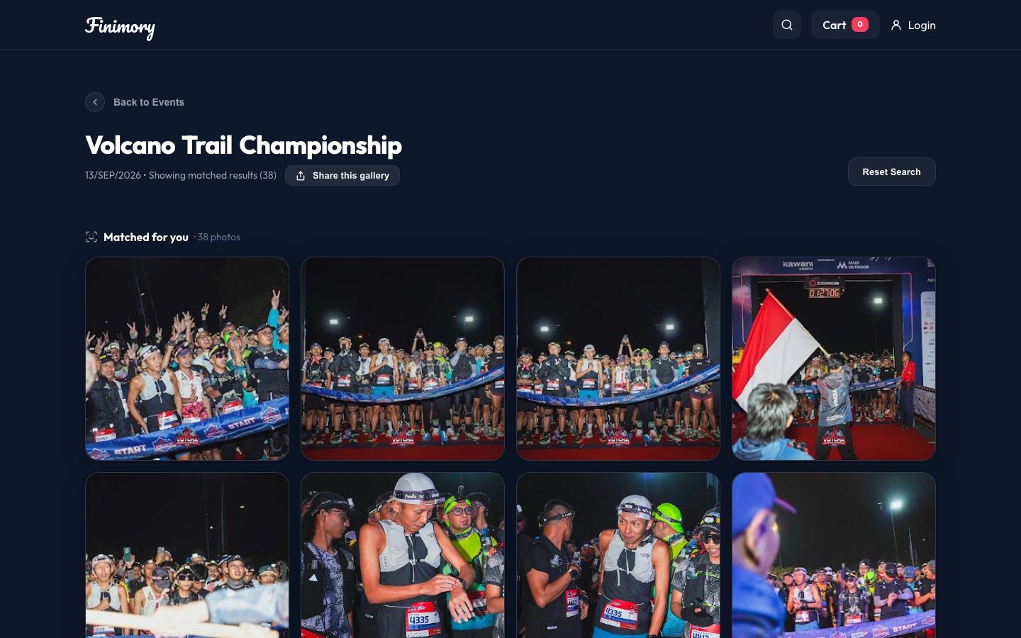 BIB search: every photo where that race number was read.